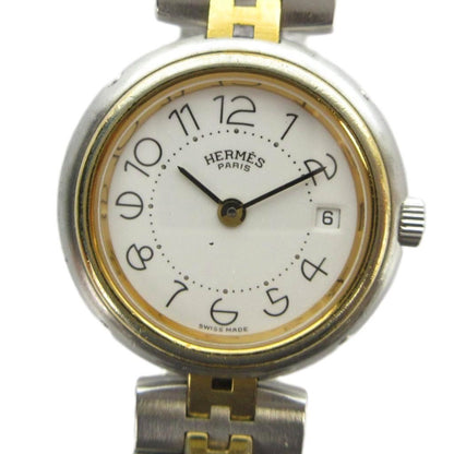 Hermes Profile Watch Quartz White Dial with Carre Date Silver Color Gold