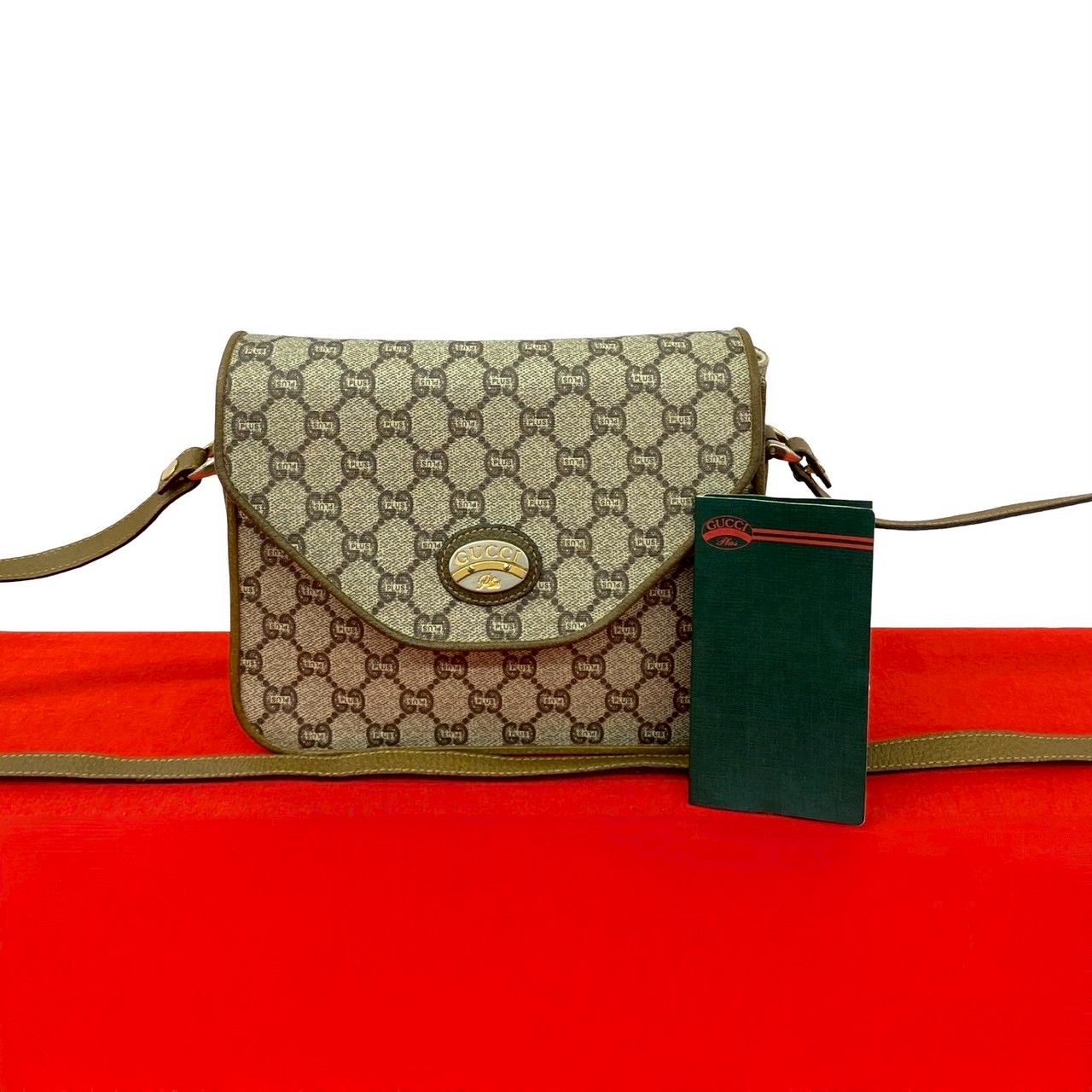 Gucci Vintage Plus Logo Leather Shoulder Bag Pochette Brown