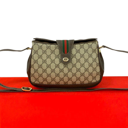 Gucci Vintage Sherry Line GG Logo Leather Shoulder Bag Pochette Brown
