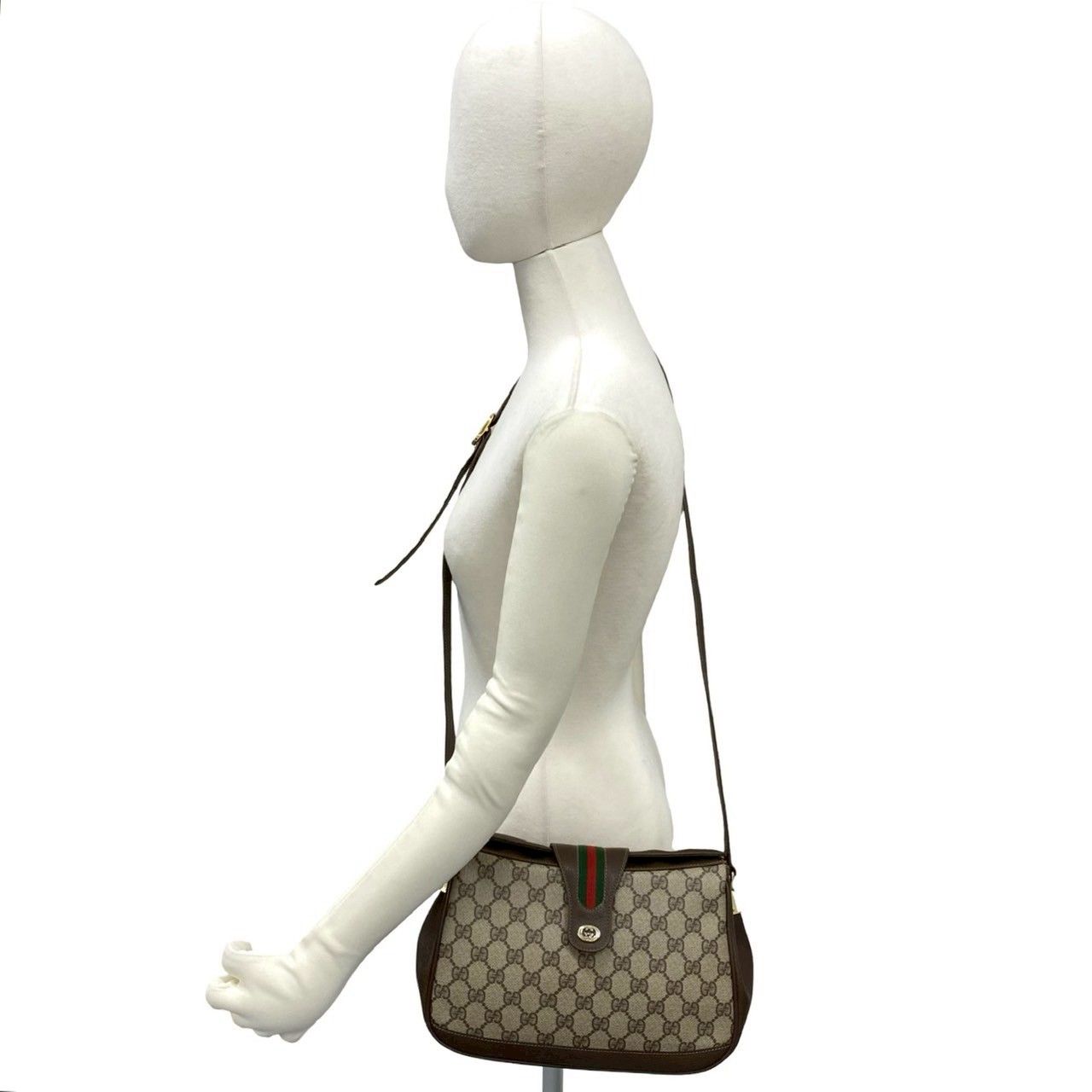 Gucci Vintage Sherry Line GG Logo Leather Shoulder Bag Pochette Brown — view 2