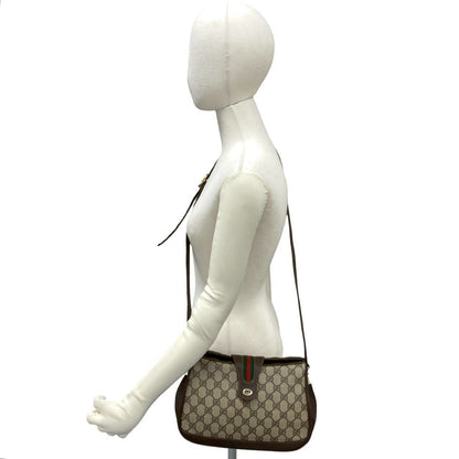 Gucci Vintage Sherry Line GG Logo Leather Shoulder Bag Pochette Brown — view 2