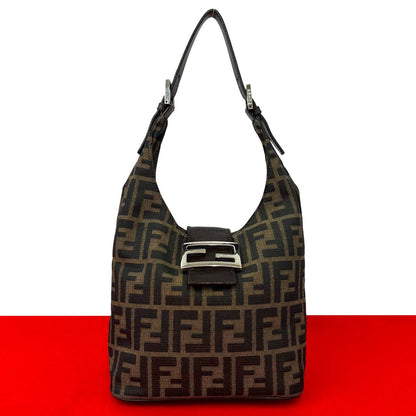 Fendi Zucca FF Pattern Canvas Leather Shoulder Bag Mini Tote Brown