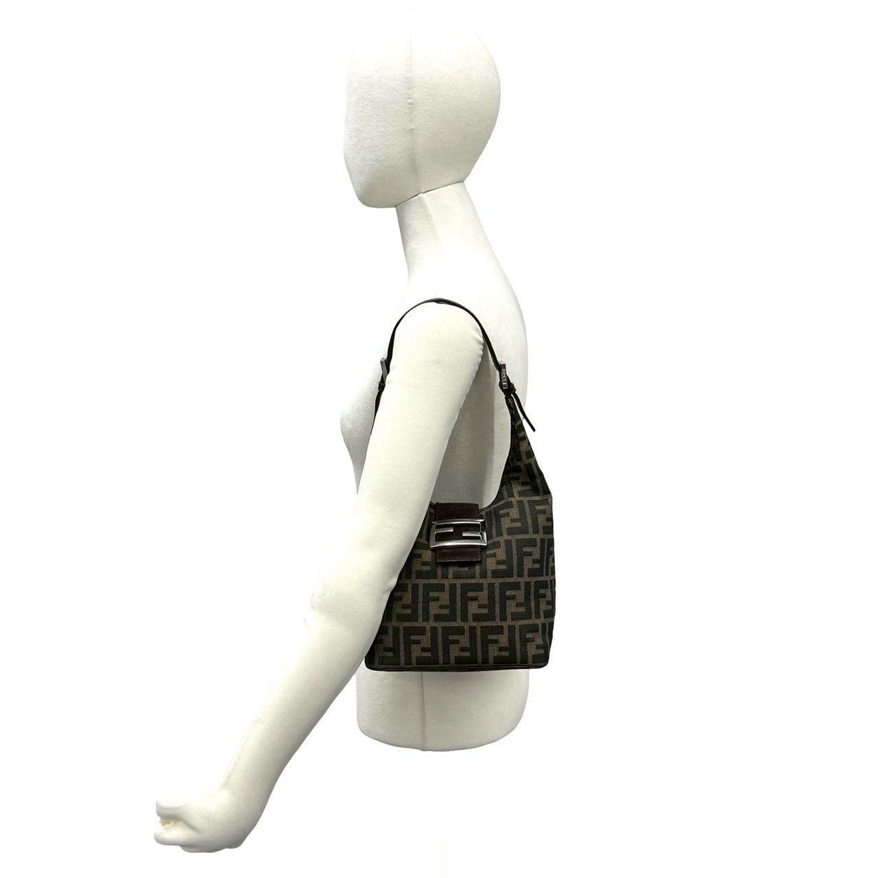 Fendi Zucca FF Pattern Canvas Leather Shoulder Bag Mini Tote Brown — view 2