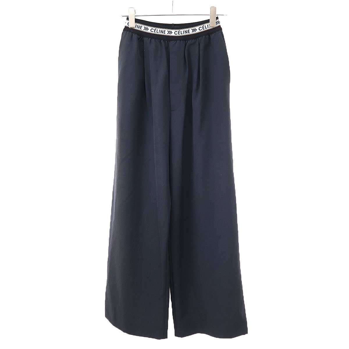 Celine by Phoebe Philo Waist Logo Wide Easy Trousers Pants 2 Charcoal 34