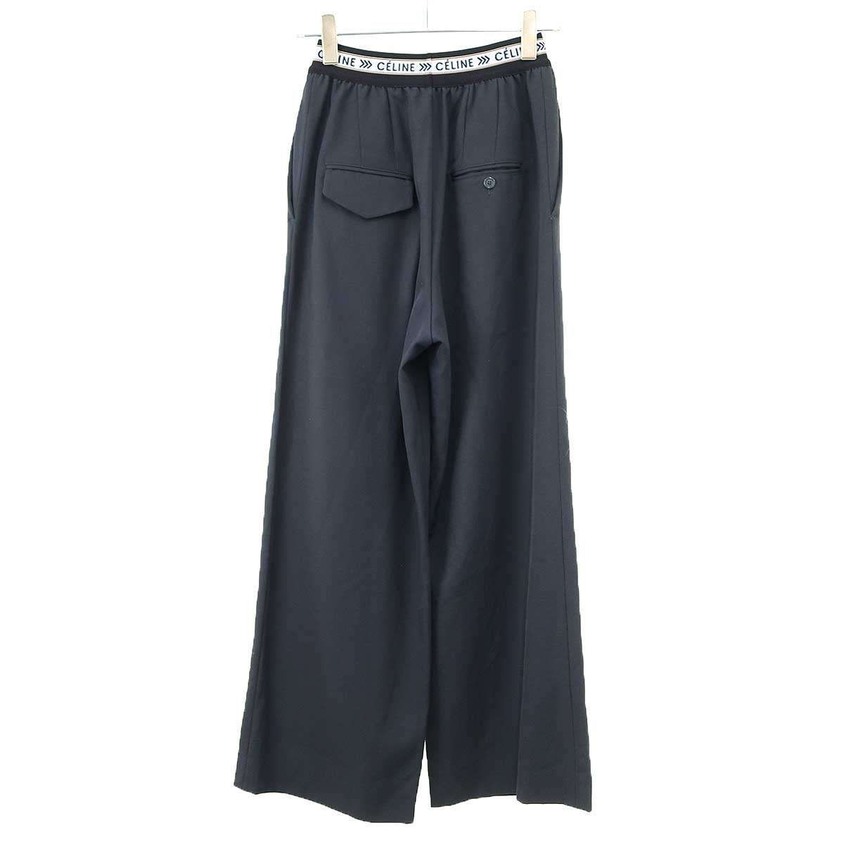 Celine by Phoebe Philo Waist Logo Wide Easy Trousers Pants 2 Charcoal 34