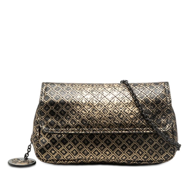 Bottega Veneta Intrecci Omirage Chain Shoulder Bag Black Gold Leather
