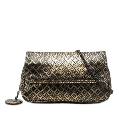 Bottega Veneta Intrecci Omirage Chain Shoulder Bag Black Gold Leather