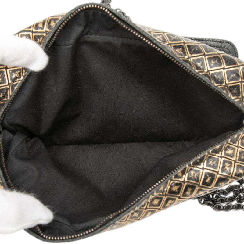 Bottega Veneta Intrecci Omirage Chain Shoulder Bag Black Gold Leather