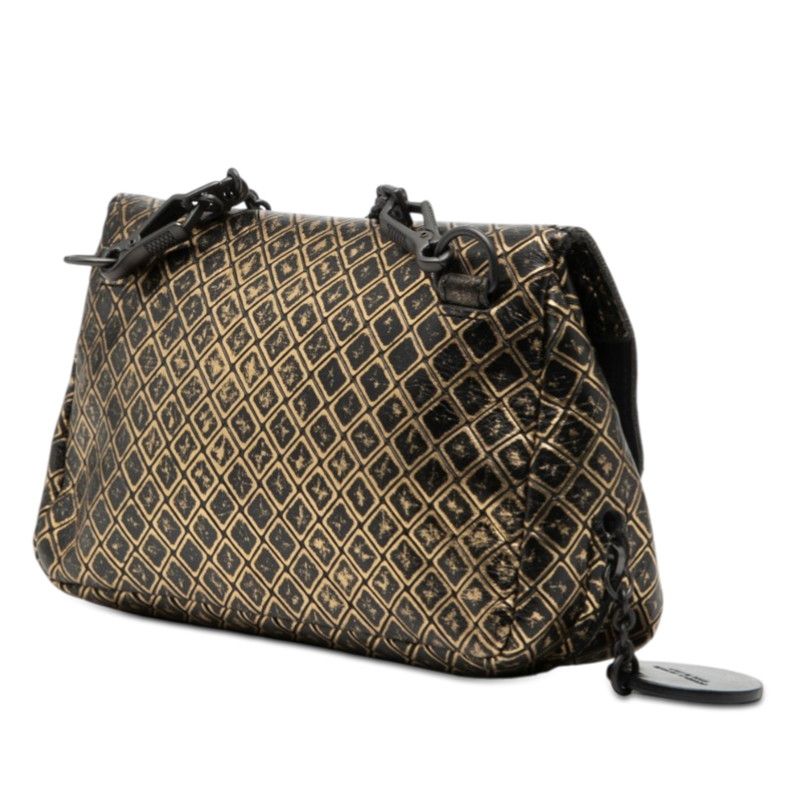 Bottega Veneta Intrecci Omirage Chain Shoulder Bag Black Gold Leather
