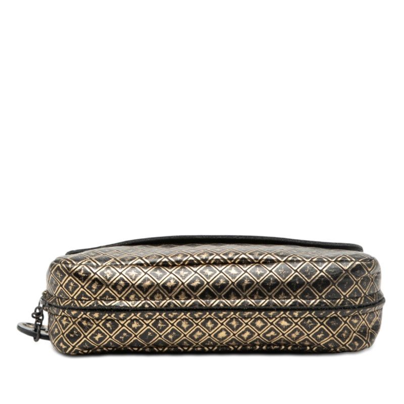 Bottega Veneta Intrecci Omirage Chain Shoulder Bag Black Gold Leather