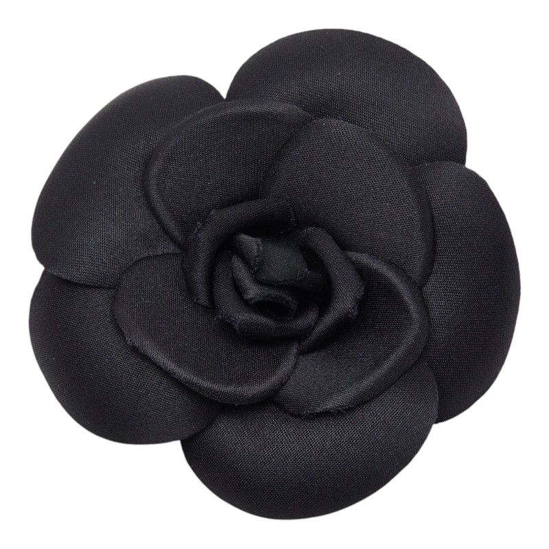 Chanel Camellia Brooch Corsage Black Satin