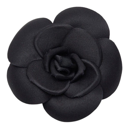 Chanel Camellia Brooch Corsage Black Satin