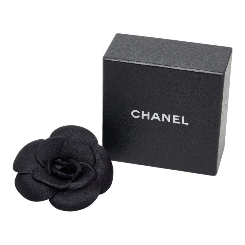Chanel Camellia Brooch Corsage Black Satin