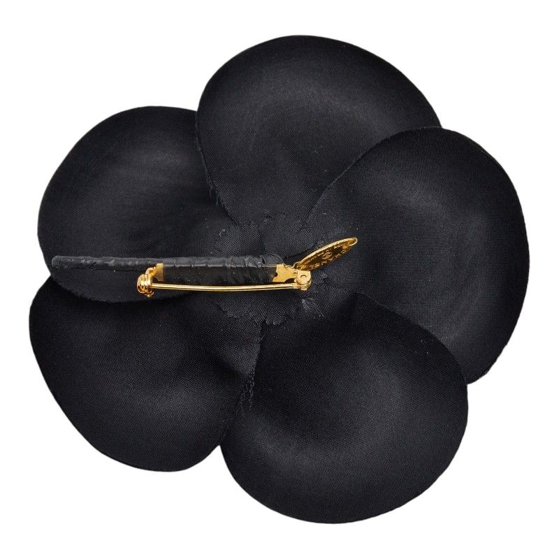 Chanel Camellia Brooch Corsage Black Satin