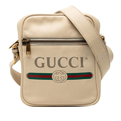 Gucci Logo Print Shoulder Bag White Multicolor Leather