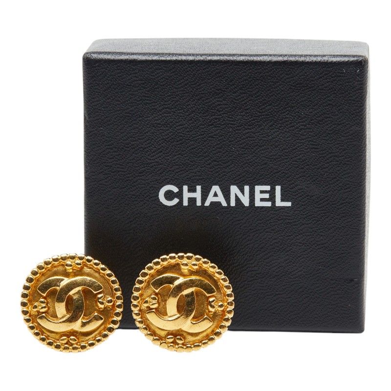 Chanel CC Logo Vintage Earrings Ring Gold Plated
