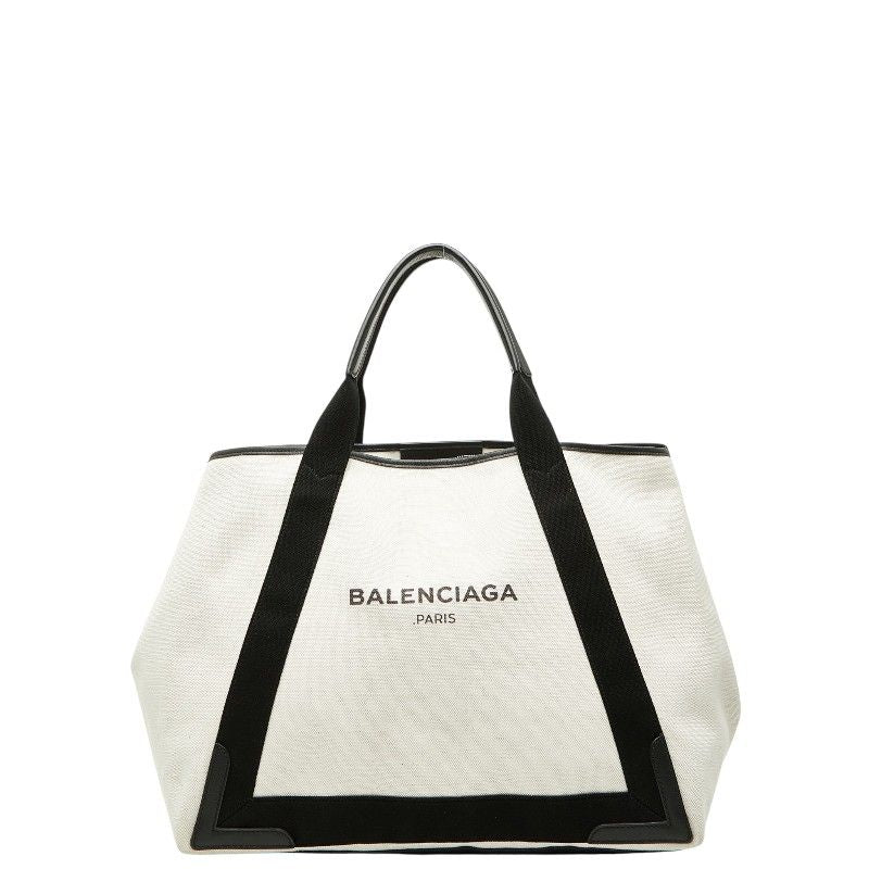 Balenciaga Navy Cabas M Tote White Black Canvas Leather