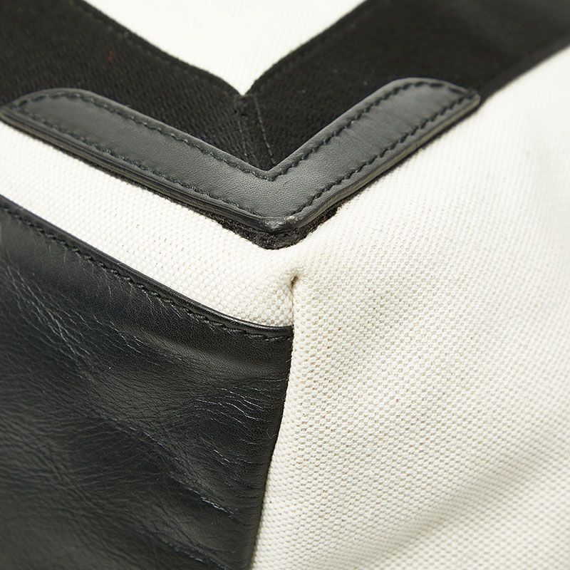 Balenciaga Navy Cabas M Tote White Black Canvas Leather