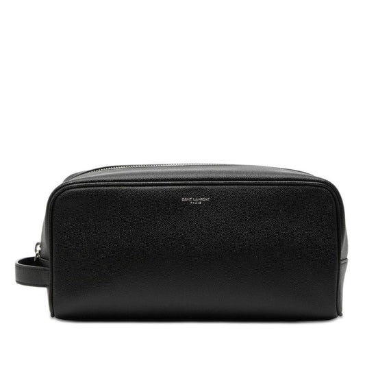 Saint Laurent Logo Second Travel Pouch Black Leather