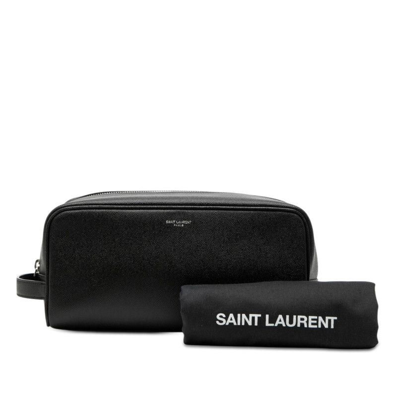 Saint Laurent Logo Second Travel Pouch Black Leather