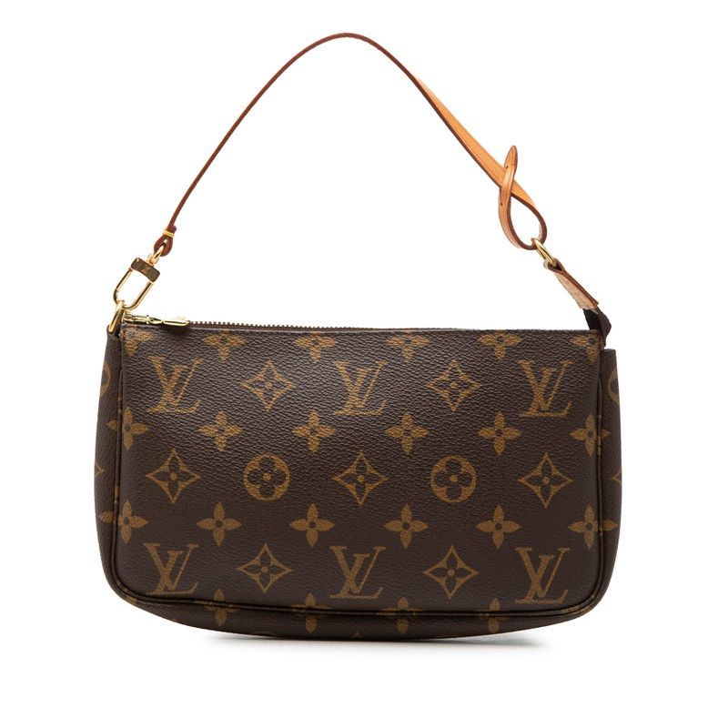 Louis Vuitton Monogram Pochette Pouch Handbag Brown Leather