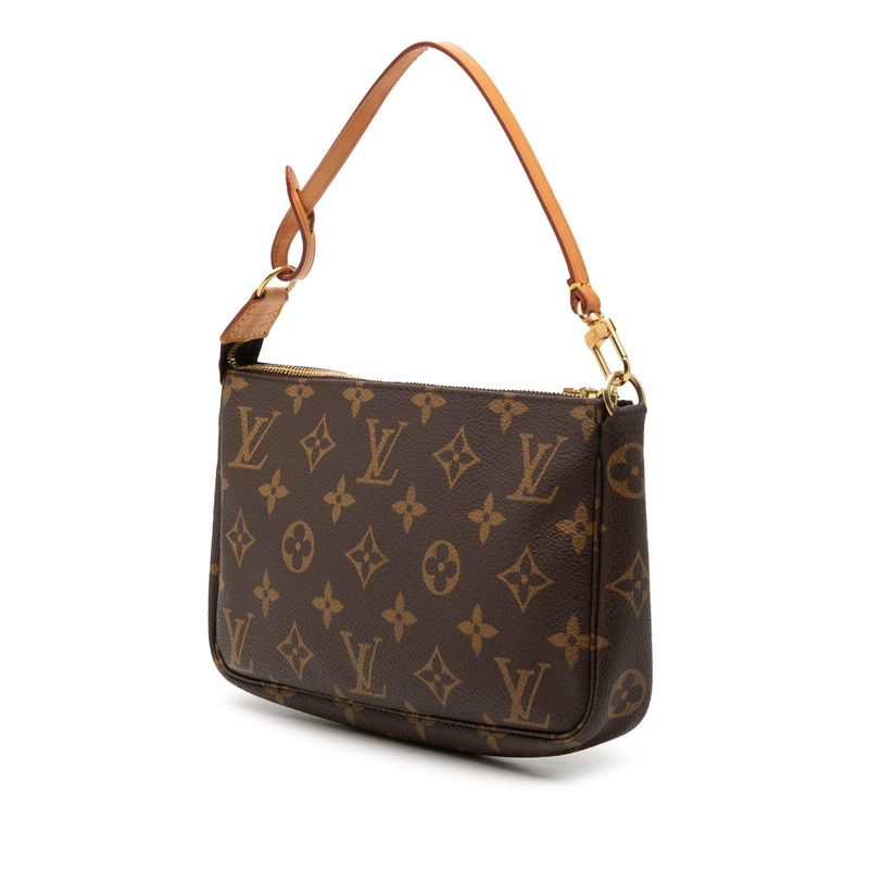 Louis Vuitton Monogram Pochette Pouch Handbag Brown Leather