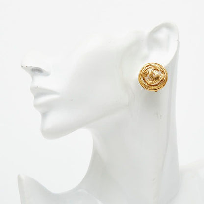 Chanel CC Logo Vintage Earrings Ring Gold Plated Faux Pearl