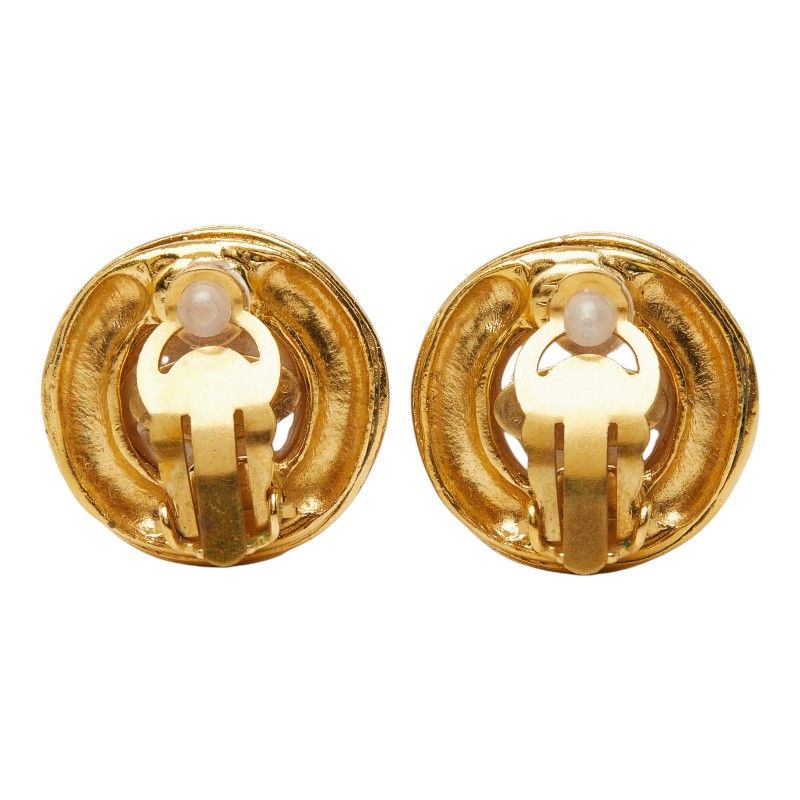 Chanel CC Logo Vintage Earrings Ring Gold Plated Faux Pearl