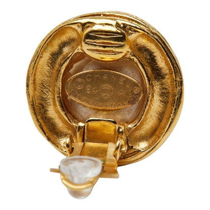 Chanel CC Logo Vintage Earrings Ring Gold Plated Faux Pearl