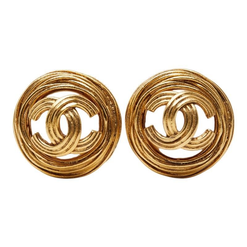 Chanel CC Logo Vintage Earrings Ring Gold Plated Faux Pearl