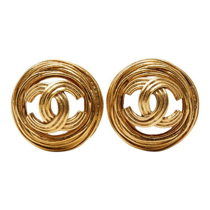 Chanel CC Logo Vintage Earrings Ring Gold Plated Faux Pearl