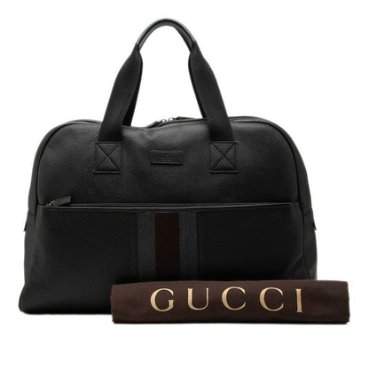Gucci Sherry Line Boston Bag Black Gray Brown Leather