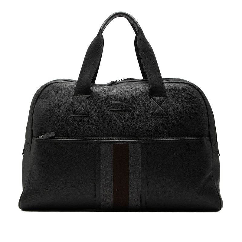 Gucci Sherry Line Boston Bag Black Gray Brown Leather