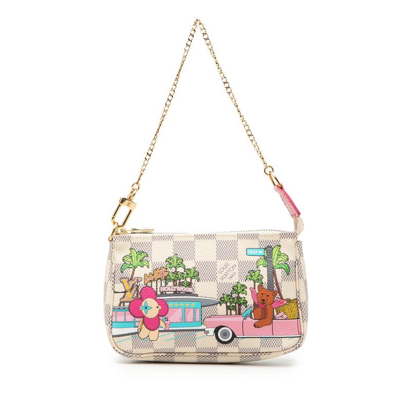 Louis Vuitton Damier Azur Vivienne Mini Pochette Pouch Mini Chain Handbag White