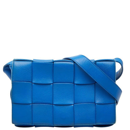 Bottega Veneta Maxi Intrecciato Cassette Crossbody Shoulder Bag Blue Leather