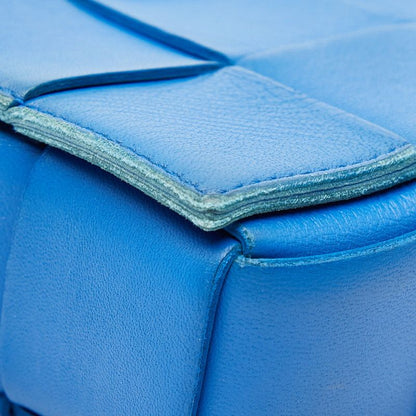 Bottega Veneta Maxi Intrecciato Cassette Crossbody Shoulder Bag Blue Leather