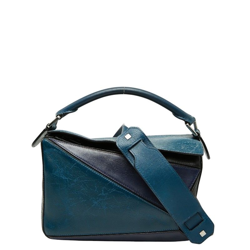 Loewe Anagram Puzzle Small 2-Way Shoulder Bag Navy Purple Bicolor Leather