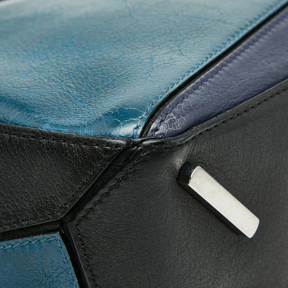 Loewe Anagram Puzzle Small 2-Way Shoulder Bag Navy Purple Bicolor Leather