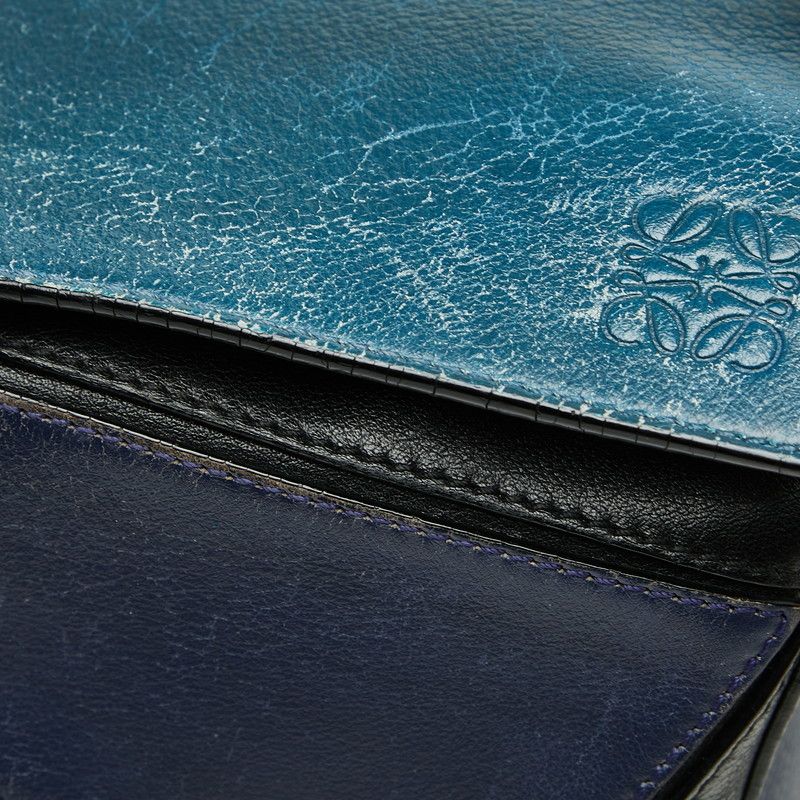 Loewe Anagram Puzzle Small 2-Way Shoulder Bag Navy Purple Bicolor Leather