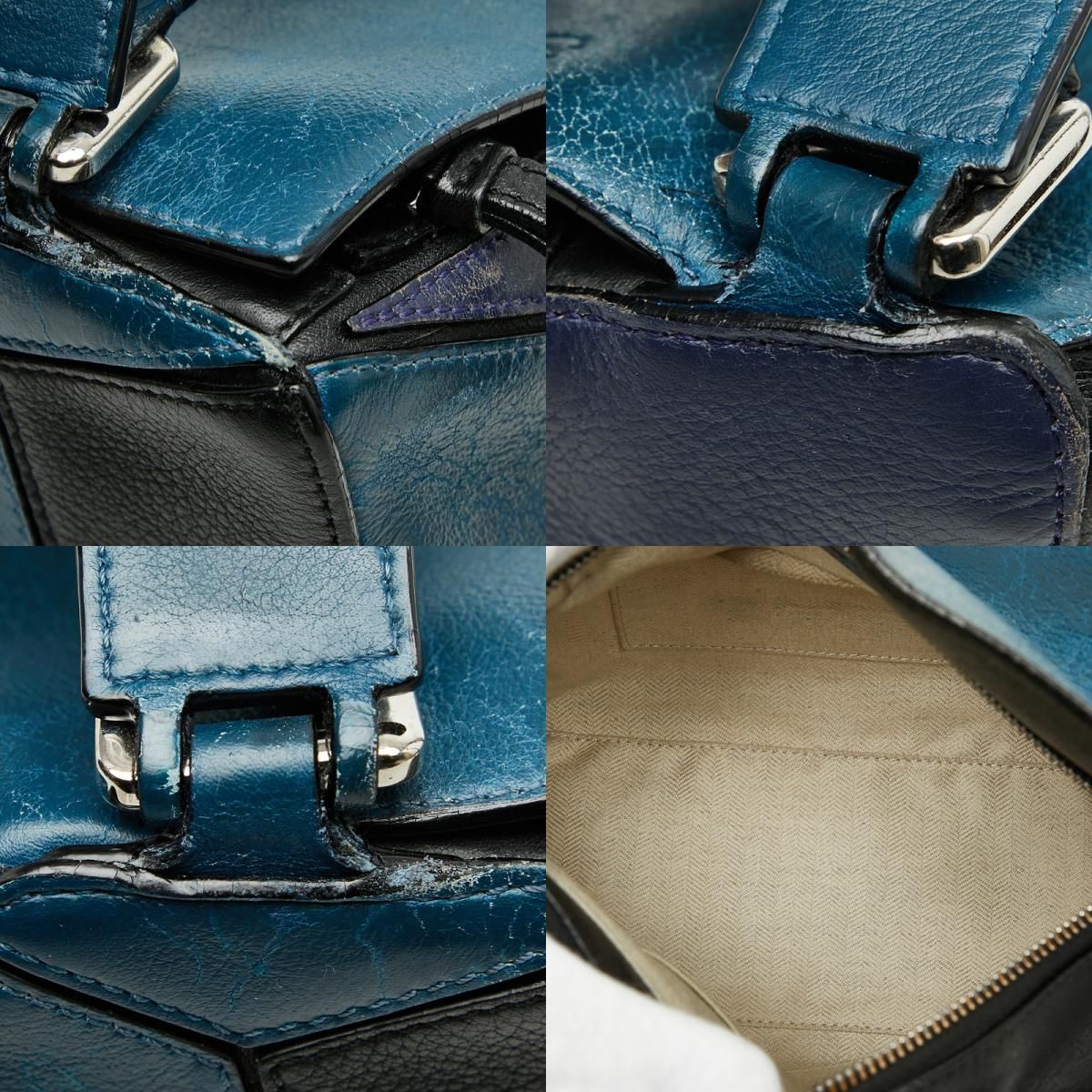 Loewe Anagram Puzzle Small 2-Way Shoulder Bag Navy Purple Bicolor Leather