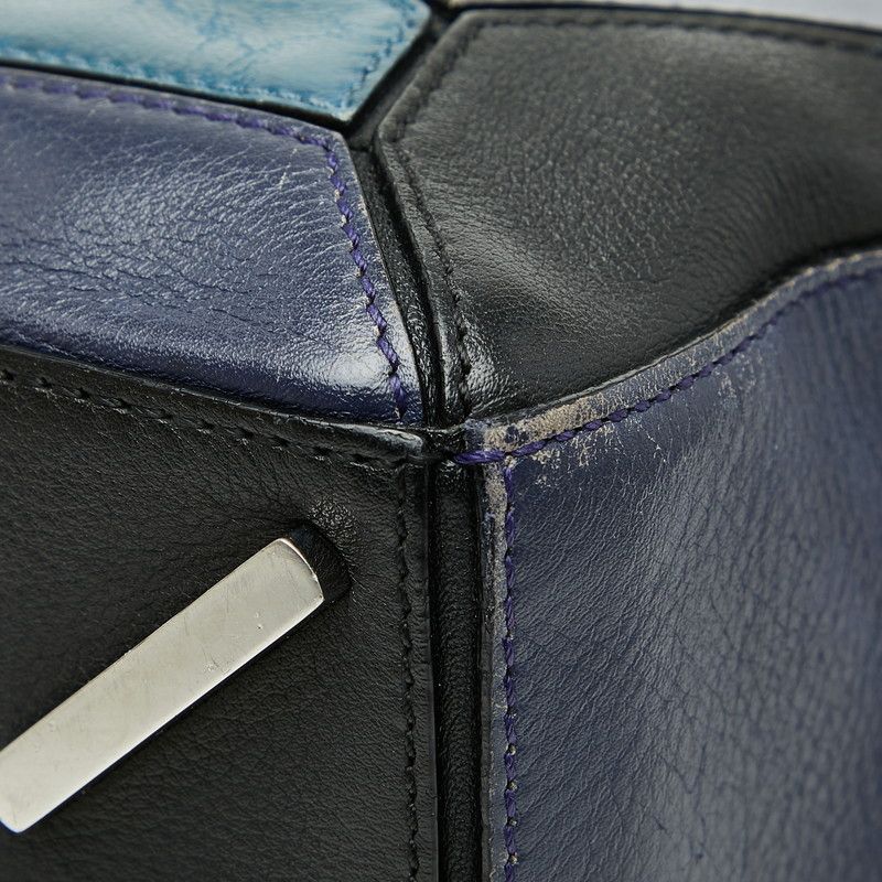 Loewe Anagram Puzzle Small 2-Way Shoulder Bag Navy Purple Bicolor Leather