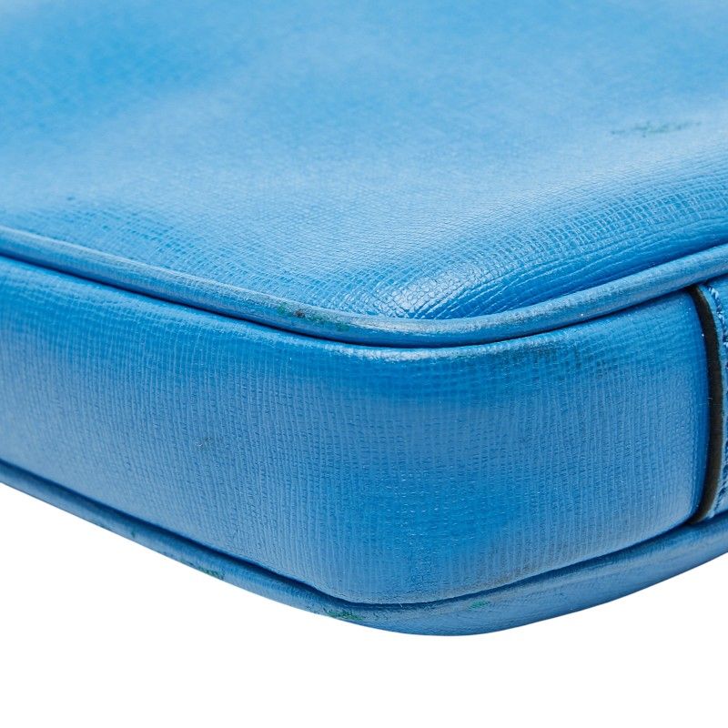 Fendi Business Briefcase Document Purse Light Blue Leather