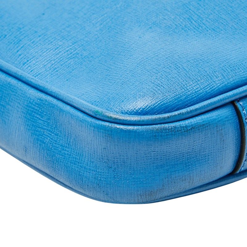 Fendi Business Briefcase Document Purse Light Blue Leather