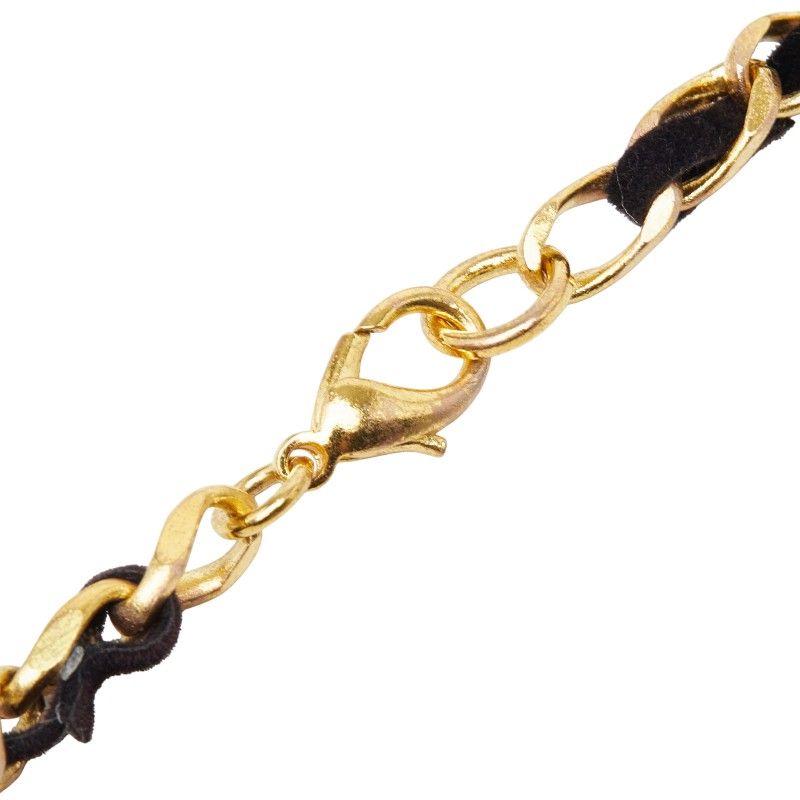 Chanel Perfume Bottle Motif Necklace Clear Gold Black Glass Plated Velour