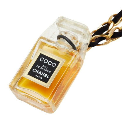 Chanel Perfume Bottle Motif Necklace Clear Gold Black Glass Plated Velour