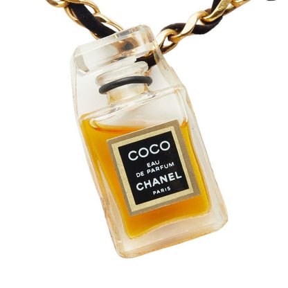 Chanel Perfume Bottle Motif Necklace Clear Gold Black Glass Plated Velour