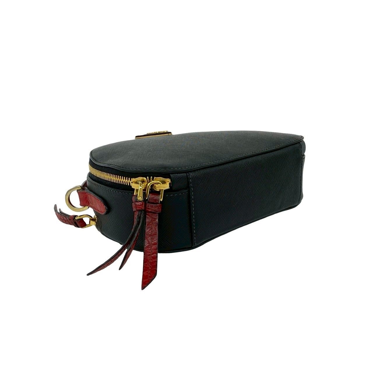 Prada Triangle Logo Saffiano Leather 2-Way Shoulder Bag Black Red — view 7