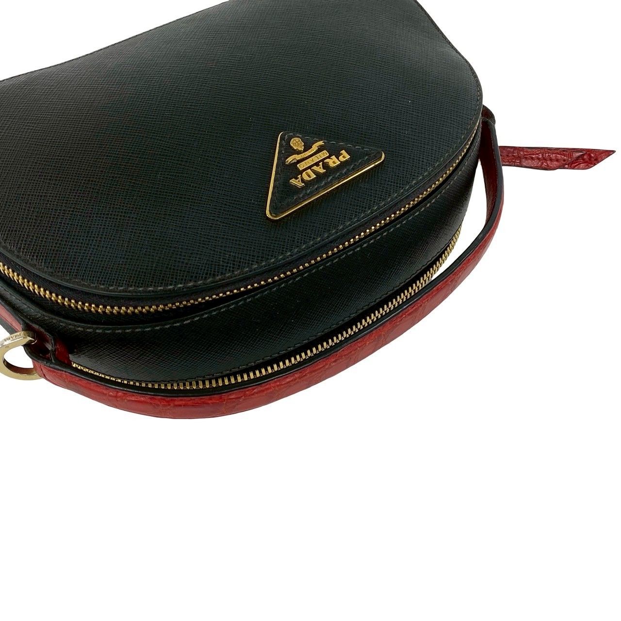 Prada Triangle Logo Saffiano Leather 2-Way Shoulder Bag Black Red — view 4