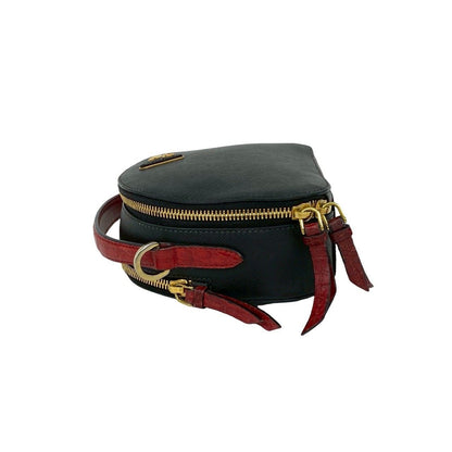 Prada Triangle Logo Saffiano Leather 2-Way Shoulder Bag Black Red — view 5