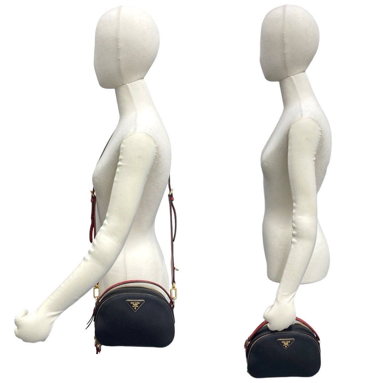 Prada Triangle Logo Saffiano Leather 2-Way Shoulder Bag Black Red — view 2